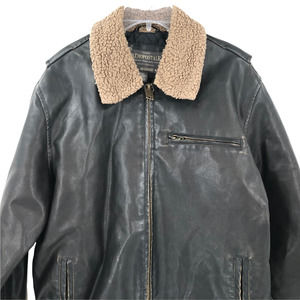 Aeropostale Mens Brown Faux Leather Sherpa Collar Bomber Jacket Large Top Gun
